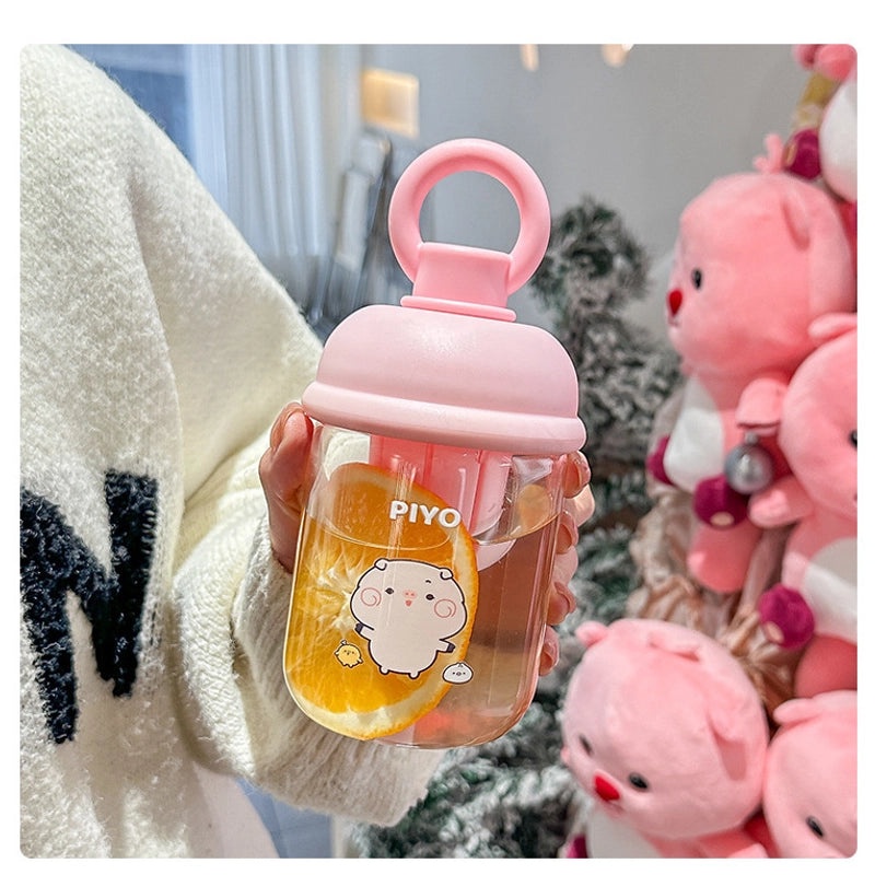 Cute Cartoon Moe Plastic Cup with Straw | Kids' Portable Water Bottle