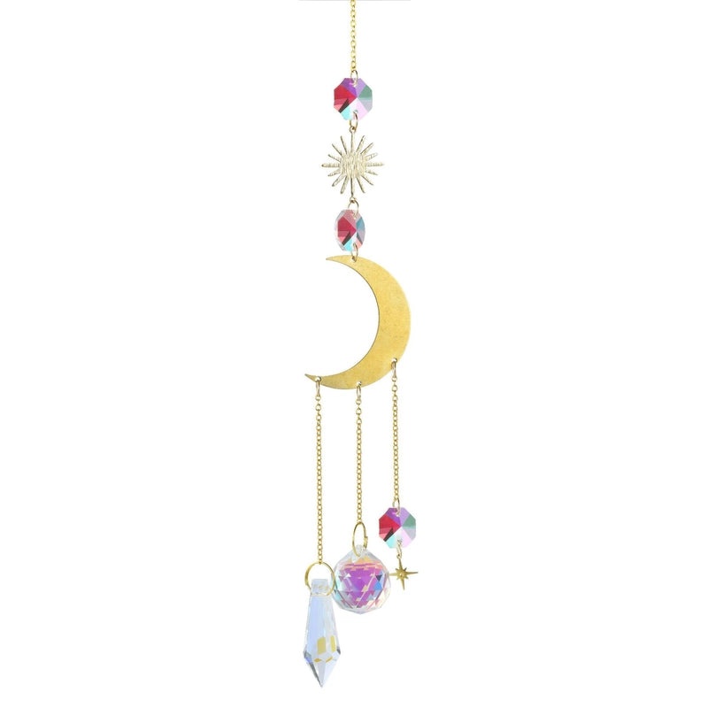 Celestial Geometric Moon Pendant with Crystal Charm|Jewelry & Accessories