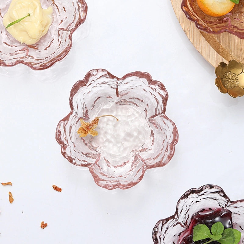 Japanese Cherry Blossom Glass Dish Pink Petal Small Seasoning Bowls Mini Dip Dishes|Tableware & Kitchen Accessories