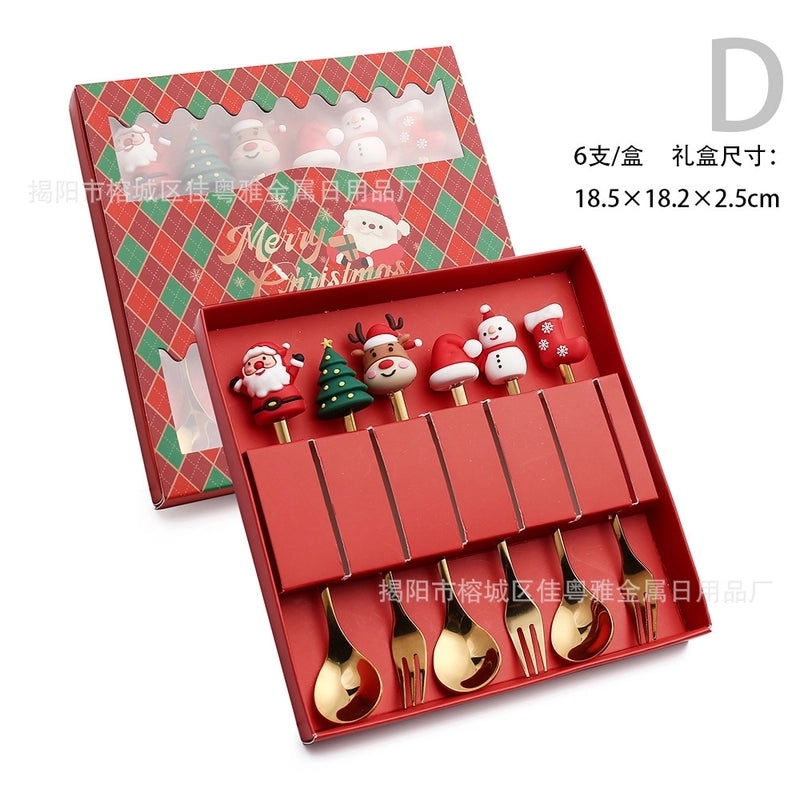 Christmas Santa Claus Stainless Steel Spoon and Fruit Fork Set | Kitchen & Dining Utensils