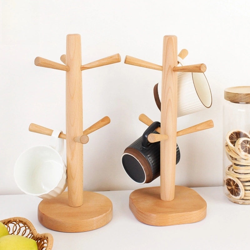 Japanese-style Wooden Six-Claw Cup Holder Creative Beech Mug Drain Hanger Household Storage Rack|Kitchen Storage