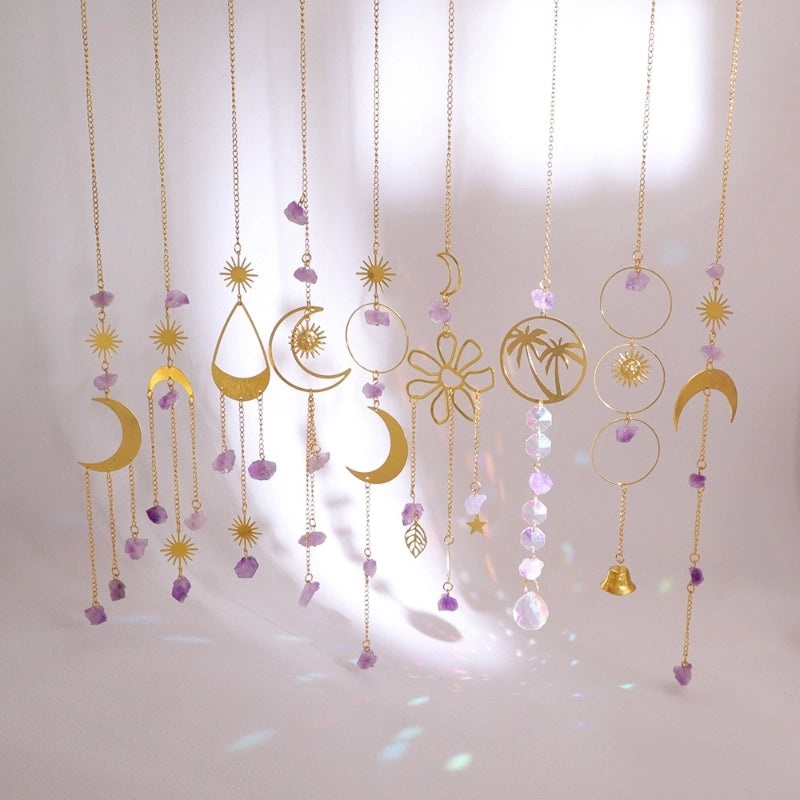 Minimalist Moon Floral Crystal Copper Suncatcher Wind Chime Wall Decor|Home Decor