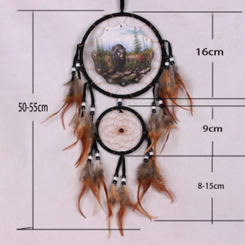 Wolf Head Dreamcatcher Oil Painting Wall Hanging with Natural Feathers | Home Decor & Wall Art