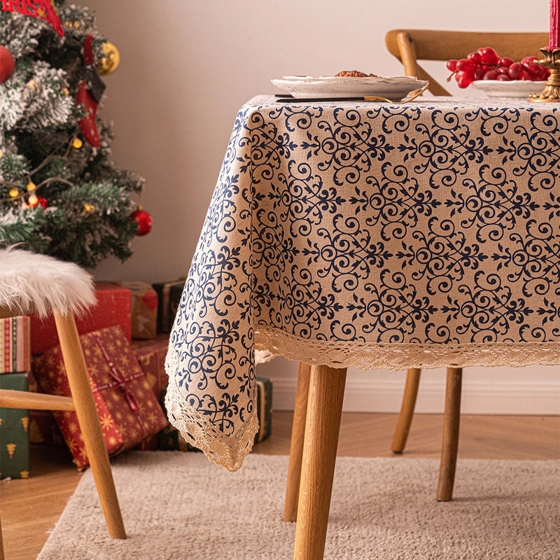 Elegant Chinese-Inspired Color Block Polyester Tablecloth for Dining Room | Home Decor & Table Linens