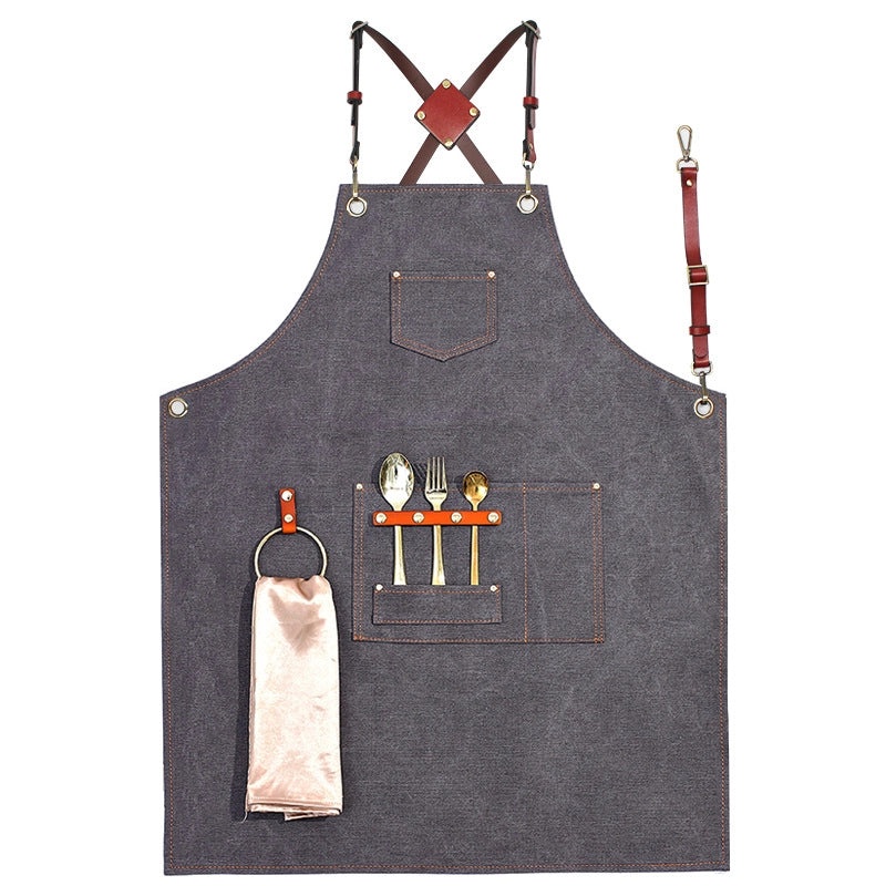 Custom Logo Brown Canvas Apron Thickened Overalls for Milk Tea Shop Barber Catering Baking | Kitchen & Dining Apparel