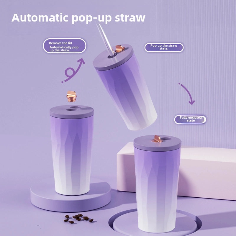 Trendy Portable Insulated Coffee Cup with Suction Straw, Perfect Gift for Cold Coffee Lovers|Drinkware & Accessories