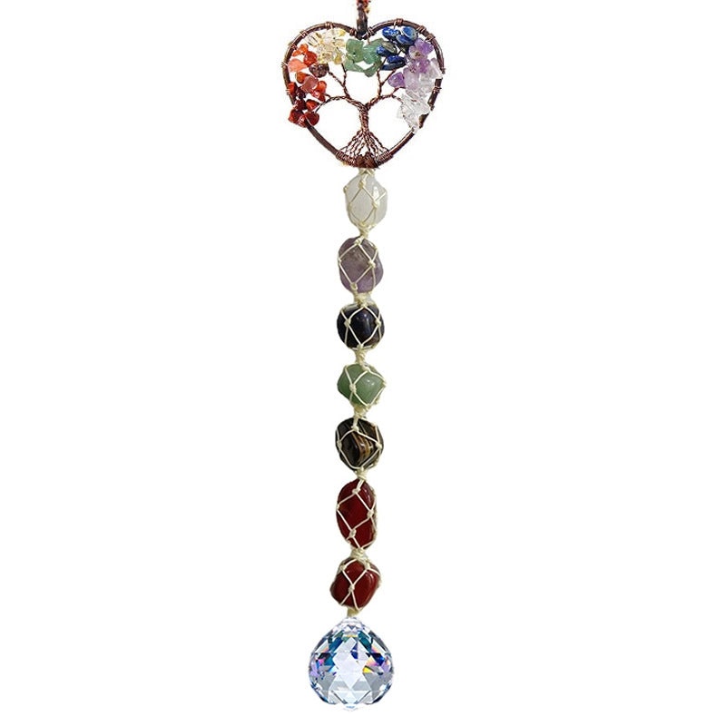 Natural Stone Lucky Tree Car Pendant Crystal Wind Chime Handmade Colorful Gravel Woven Hanging Decor|Car Accessories