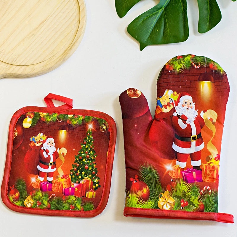 Heat Resistant Polyester Gloves with Modern Santa Claus Design|Christmas Accessories