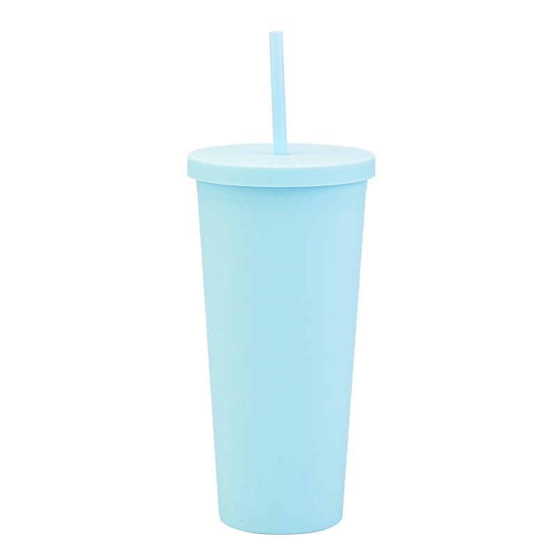 24oz Double-layer Frosted Plastic Straw Cup with Lid | Drinkware & Tumblers