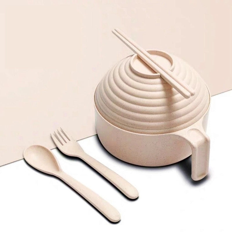 日式麦秸方便面碗带盖筷子套装|餐具厨房用品