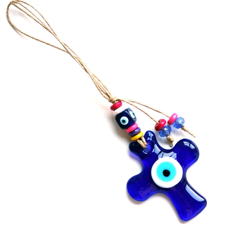 Turkish Blue Evil Eye Cross Pendant Glass Wall Hanging Decoration | Home Decor & Accessories