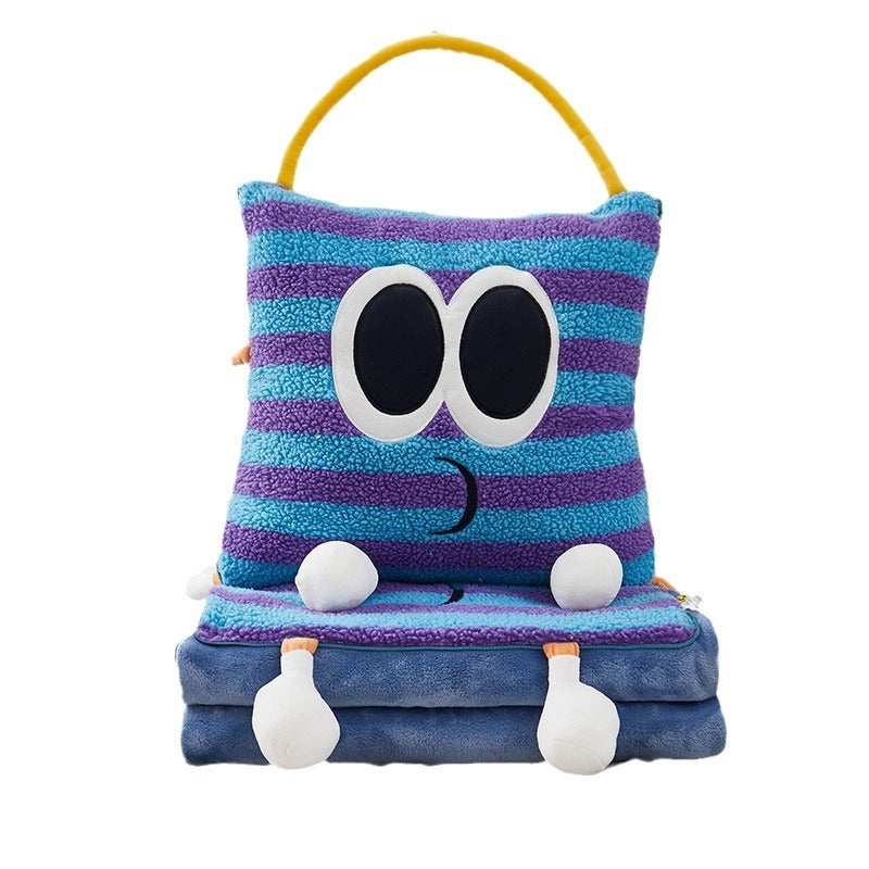 Big Eye Monster Embroidered Lambswool Flannel Cushion Blanket for Office Car Use|Home & Living