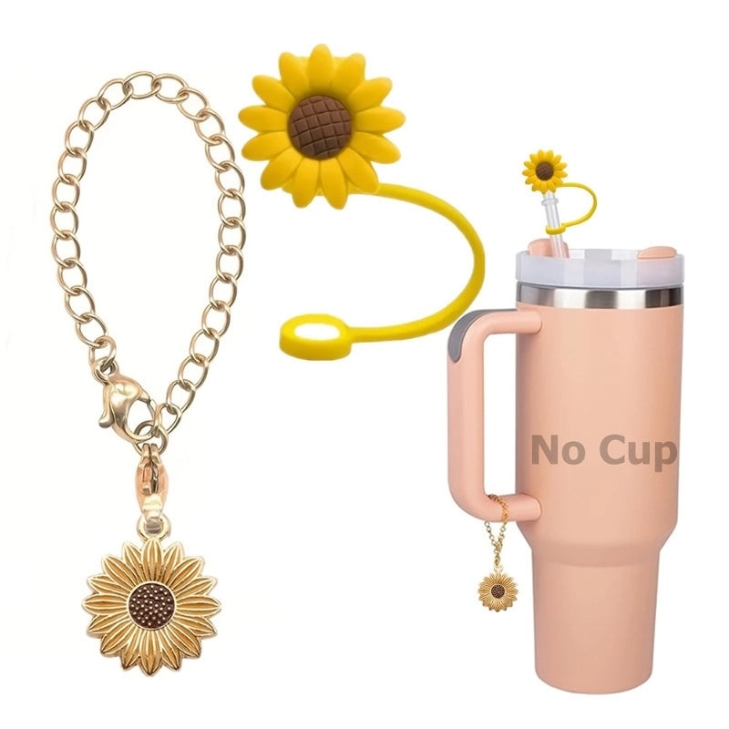 Adorable Sunflower Silicone Straw Topper Set | Drink Accessories