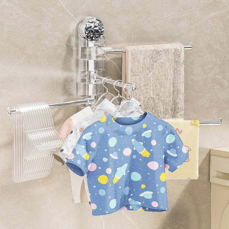 Rotating Wall-mounted Suction Cup Towel Rack Punch-free Bathroom Multi-bar Organizer|Bathroom Accessories