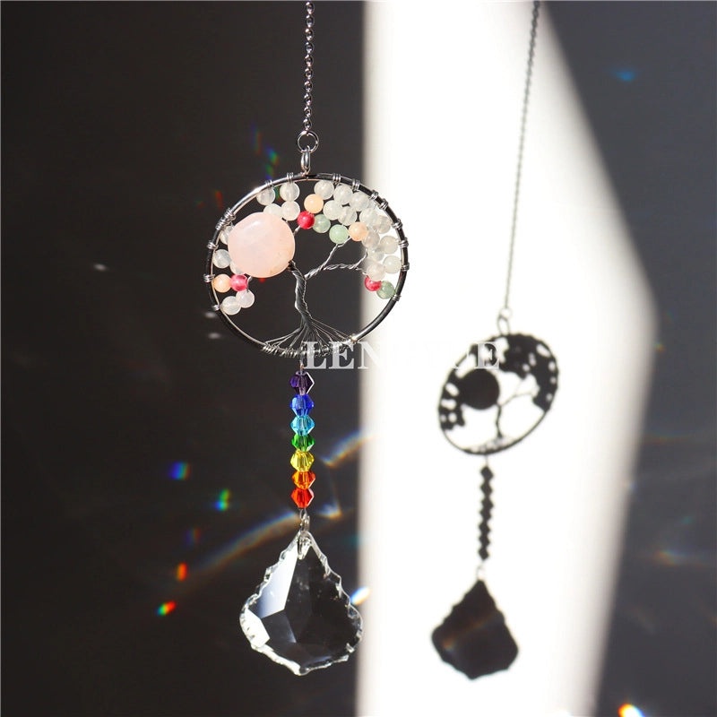 Sparkling Tree of Life Crystal Suncatcher and Wind Chime Decorative Wall Art|Home Decor and Garden Ornaments