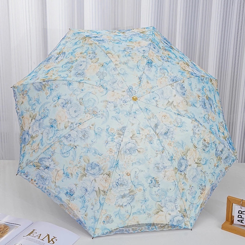 Goddess Princess Double Layer Lace Foldable Umbrella for Women | Sun & Rain Protection | Black Sunshade Umbrellas | Women's Accessories