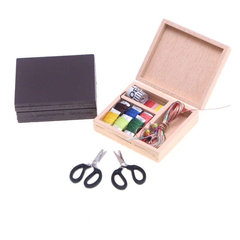 Mini Vintage Dollhouse Sewing Box BJD Cloth Miniature Home Scene Props Accessories|Miniature & Dollhouse Accessories