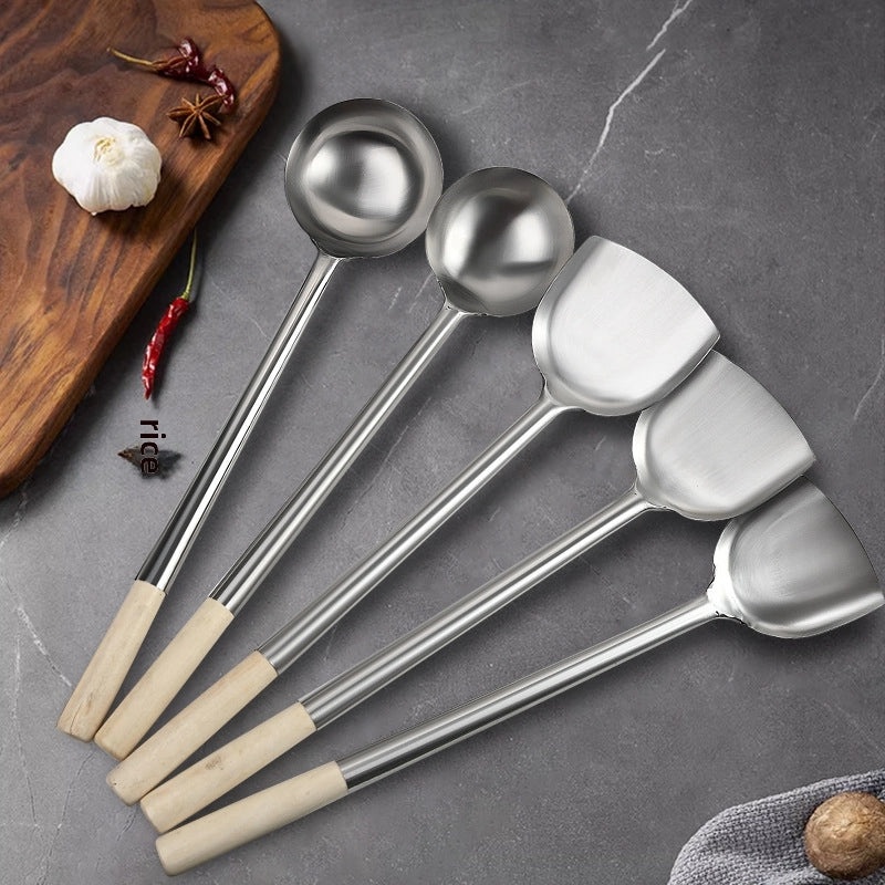 Stainless Steel Long Handle Spatula Chef Cooking Spoon Large Commercial Serving Porridge Spoon|Kitchen Utensils