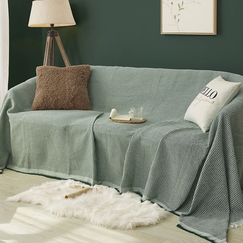 Waffle Texture Cotton Sofa Cover Full Cover Universal Sofa Towel Four Seasons Woven Cushion Protector|Home Decor Sofa Covers