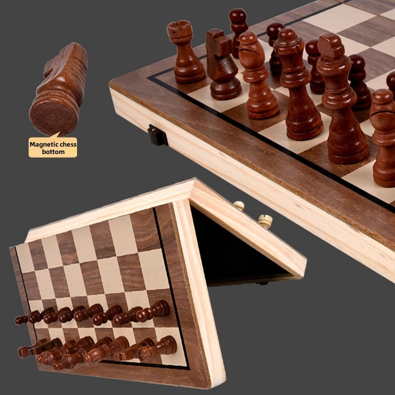 2in1 Magnetic Walnut Chess and Checkers Set with Direct Round Corner Folding Design|Board Games & Chess Sets