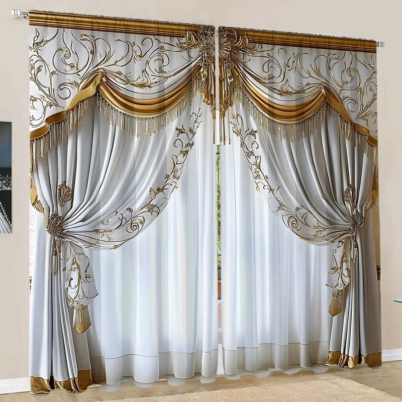 2PCS Floral Pattern 3D Digital Print Curtains | Home Decor Curtains