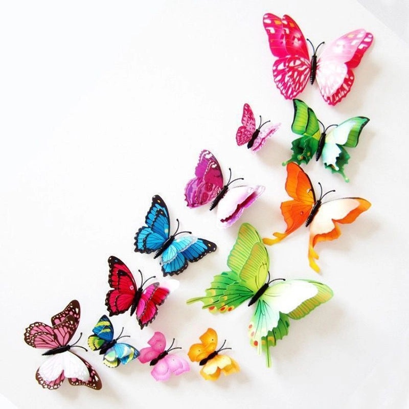 3D Butterfly Wall Stickers with Glue Imitation Decorative Fridge Magnets for Wedding Home Decor|Home Decor & Wall Art