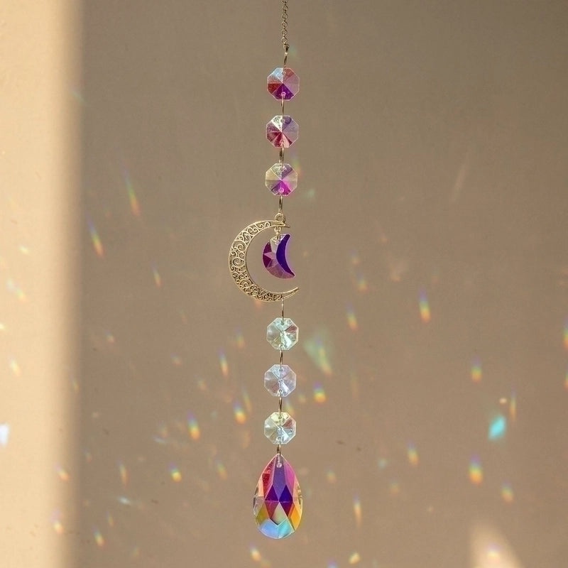 Minimalist Moon & Water Droplets Crystal Suncatcher Wind Chime Decorative Wall Hanging|Home Decor