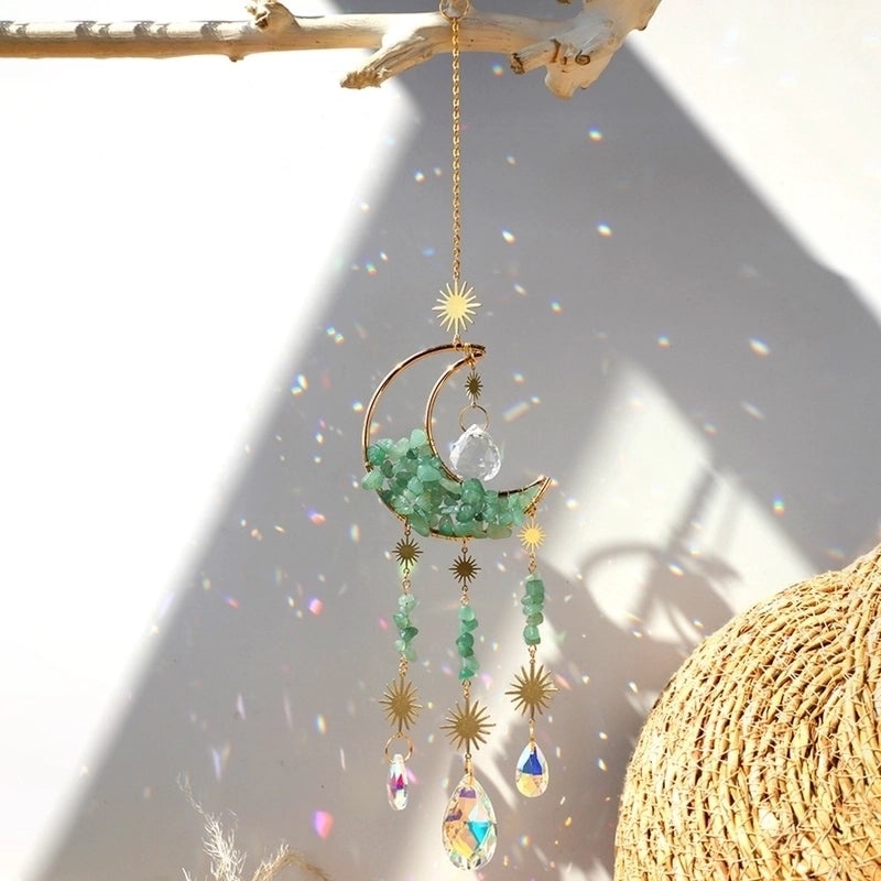Sparkling Star and Moon Crystal Glass Suncatcher Wind Chime | Home Decor Wall Art