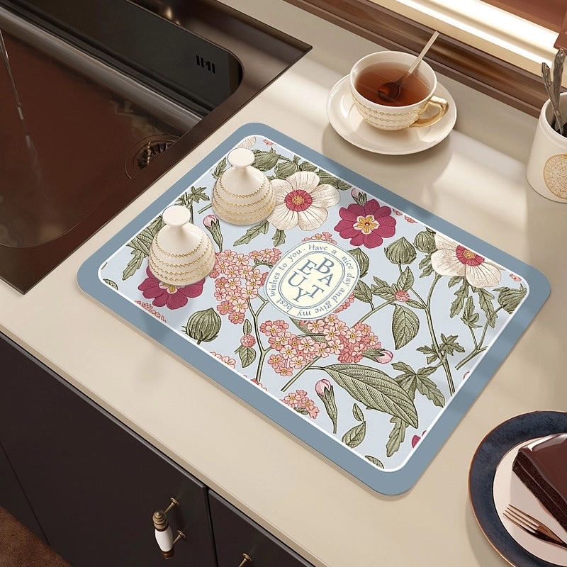 Kitchen Diatom Mud Drain Mat | Absorbent, Thermal Insulation, Soft Rubber Countertop Mat | Kitchen Accessories