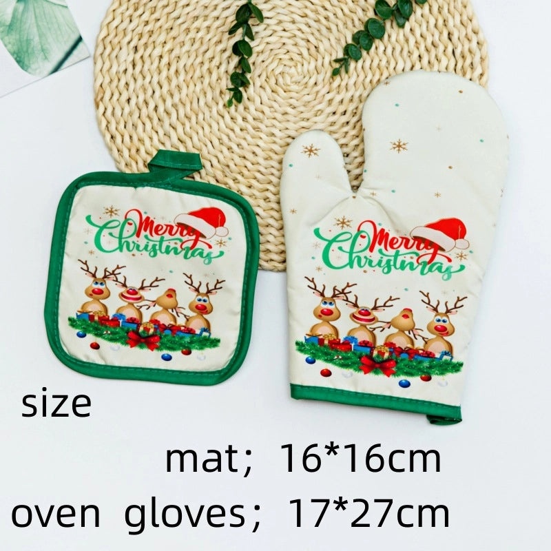 Heat Resistant Polyester Gloves with Modern Santa Claus Design|Christmas Accessories