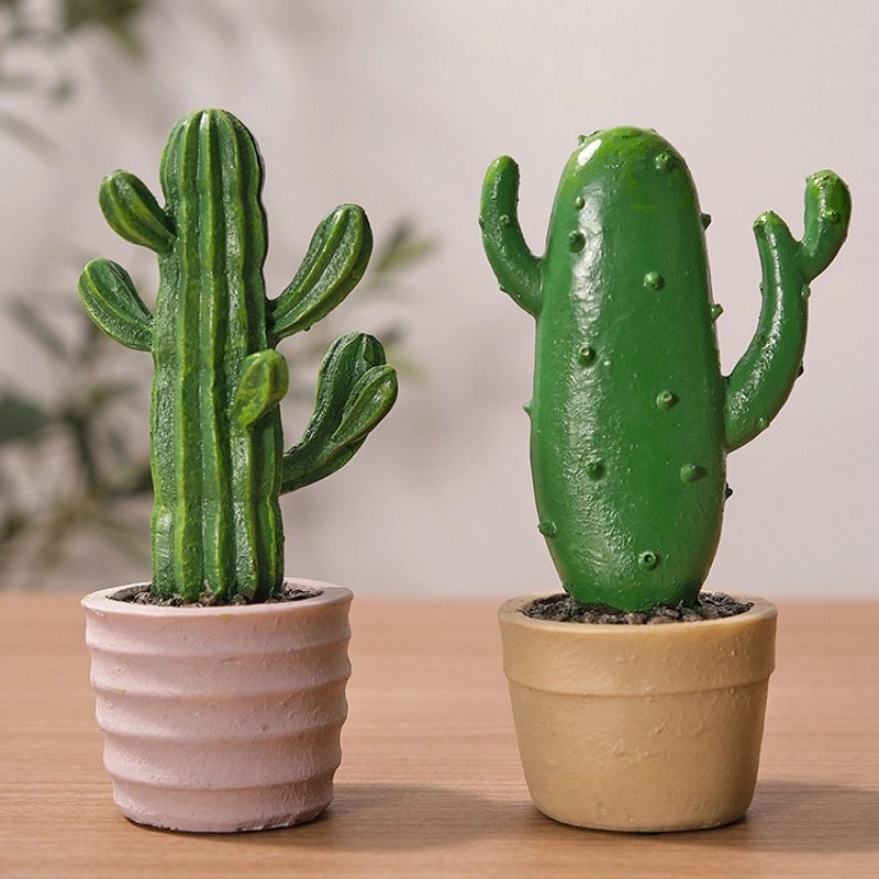 Adorable Cactus Resin Figurines for Home Decor | Artificial Plant Decorations