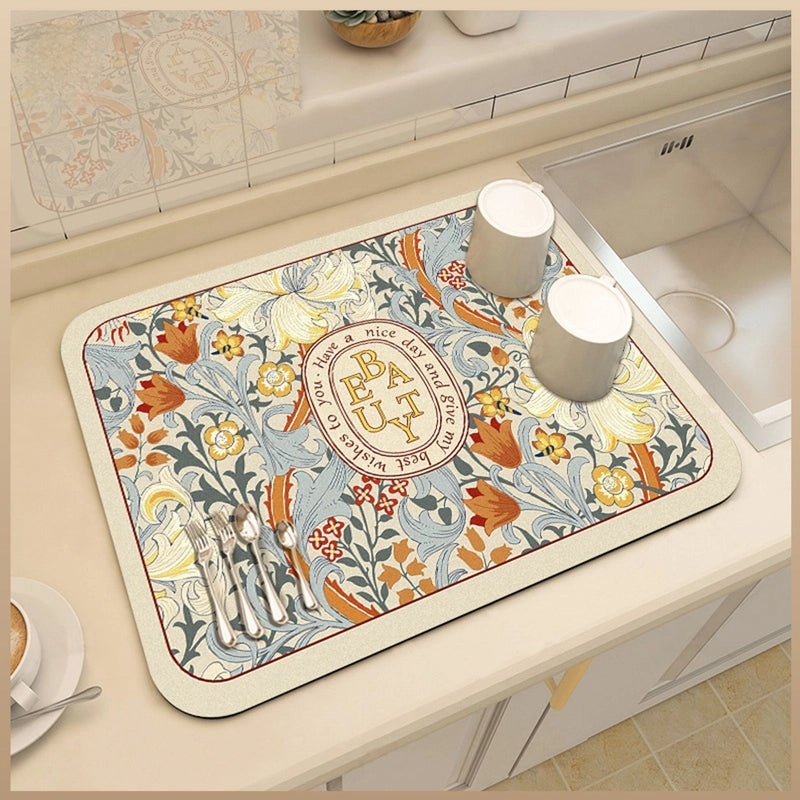 Kitchen Diatom Mud Drain Mat | Absorbent, Thermal Insulation, Soft Rubber Countertop Mat | Kitchen Accessories