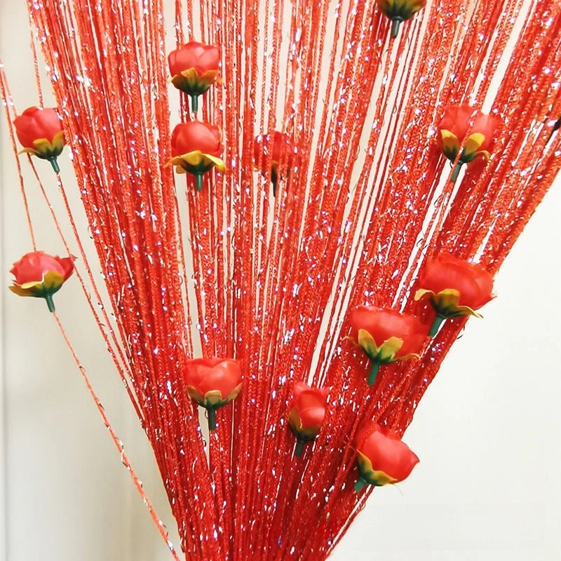 Silver Rose Thread Curtain 1x2 Door Partition Drapes Privacy Porch Divider | Home Decor Curtains