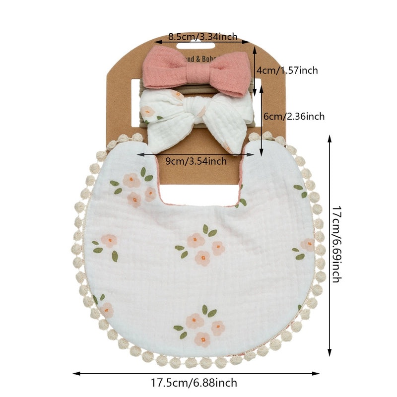 Double-layer Cotton Baby Bib with Bow Headband Set | Baby Accessories