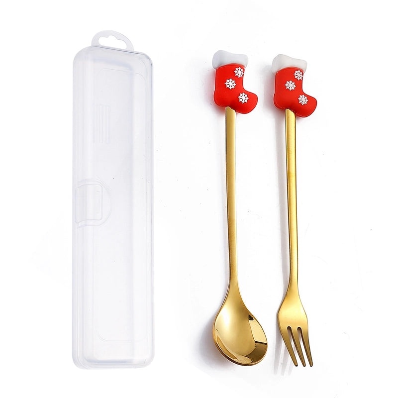 Festive Animal Santa Claus Stainless Steel Cutlery Set 2 Pieces|Kitchen & Dining Tableware