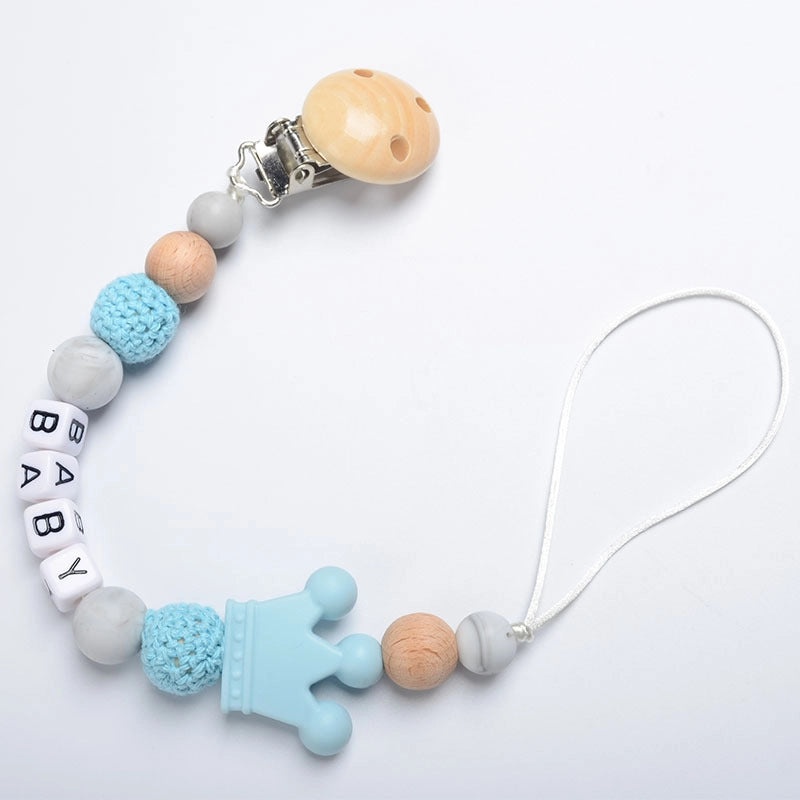 Adorable Wooden Letter Pacifier Clip with Silicone Beads | Baby Accessories