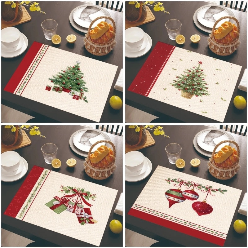 Nordic Christmas Tree Bow Knot Snowflake Linen Cotton Placemat|Home Decor & Tableware