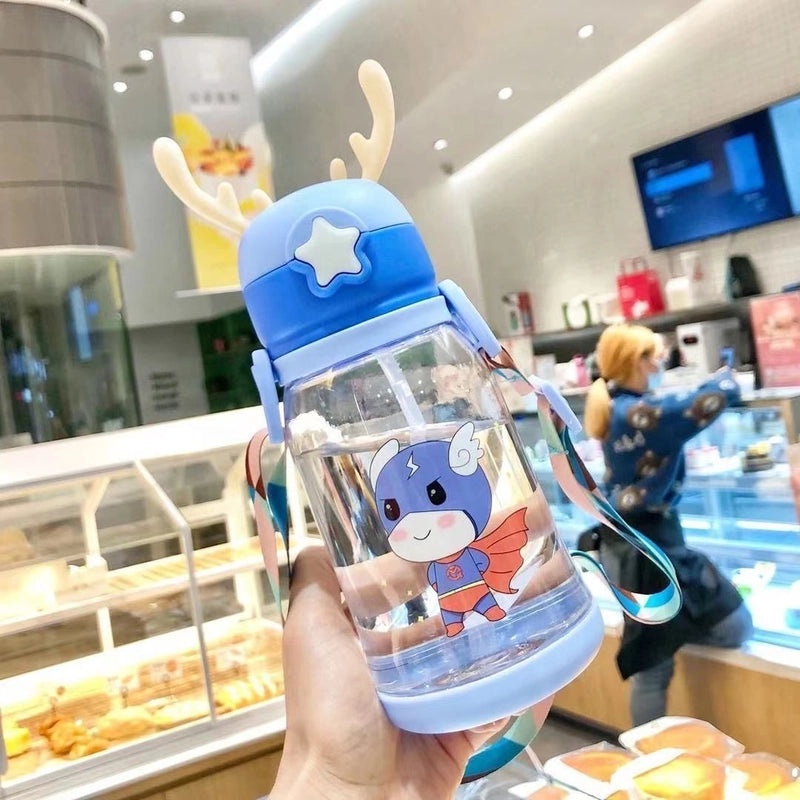 Kids Drop-Resistant Water Bottle with Straw Cute Antler Design for Kindergarten & Primary School Students|Children's Drinkware
