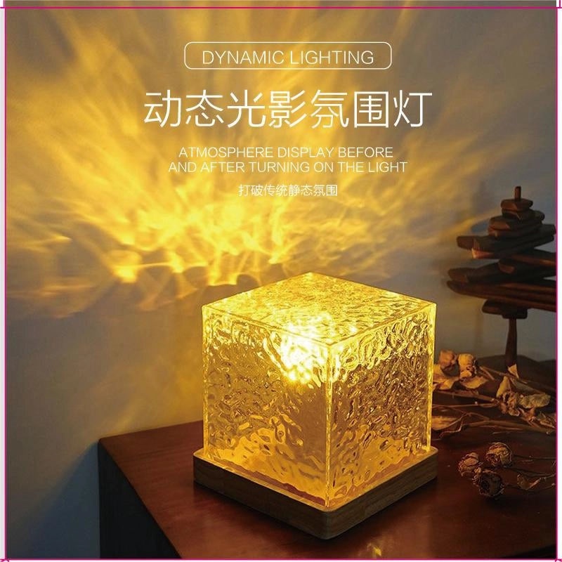 Rotating Water Pattern Night Light Imitation Log Flame Lamp Dynamic Light and Shadow Atmosphere|Home Decor Lighting