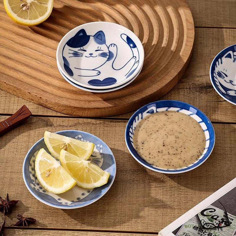 Japanese Style Cat Ceramic Dish Cartoon Soy Sauce Dish Small Seasoning Dish for Dining Table|Kitchen & Dining
