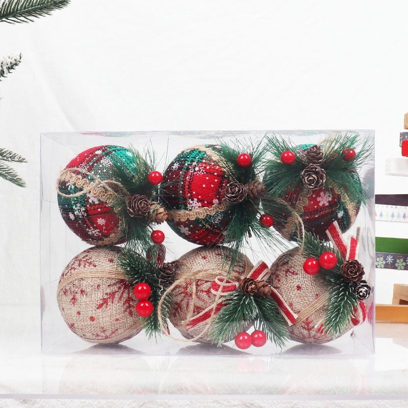 Christmas Plaid Cloth Balls 6cm & 8cm Black White Red Tree Hanging Decorative Ornaments|Christmas Decorations