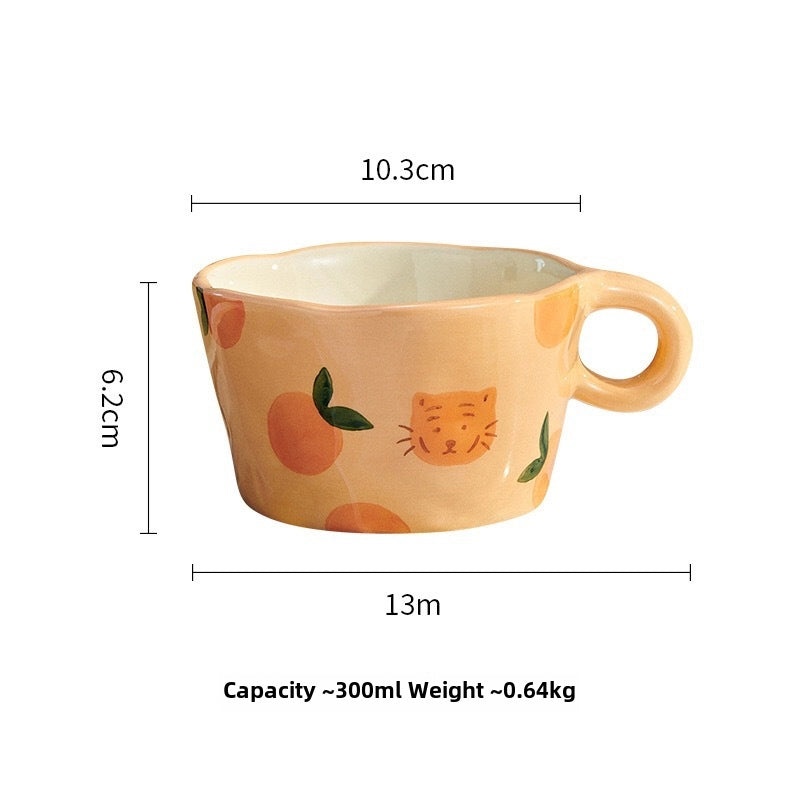 Handcrafted Ceramic Mug with Hand-painted Design Large Capacity Student Breakfast Cup | Drinkware & Mugs