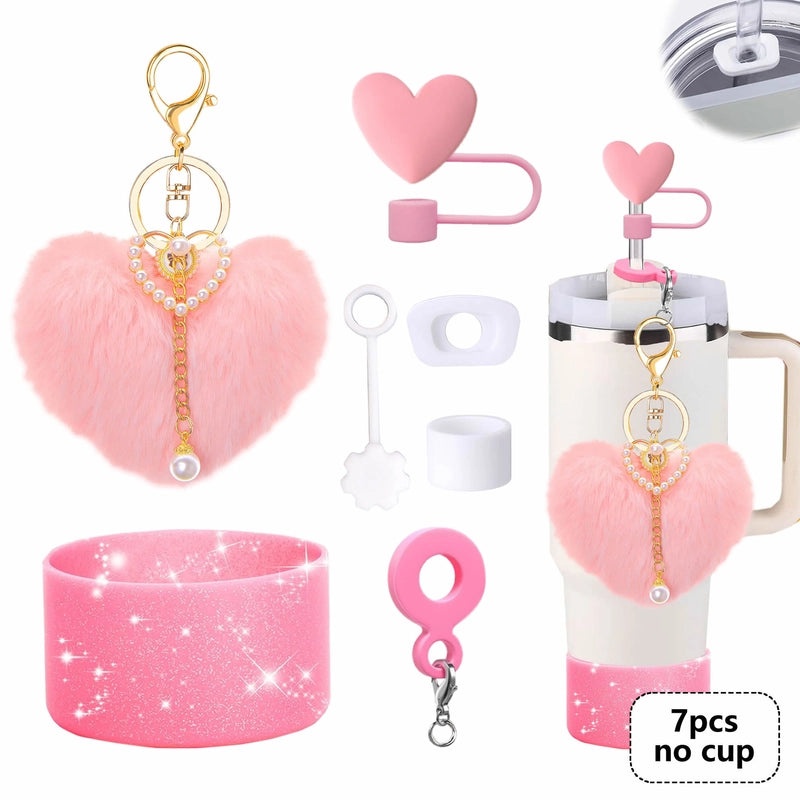 Adorable Red Heart Silicone Straw Caps Set of 7 | Drinkware Accessories