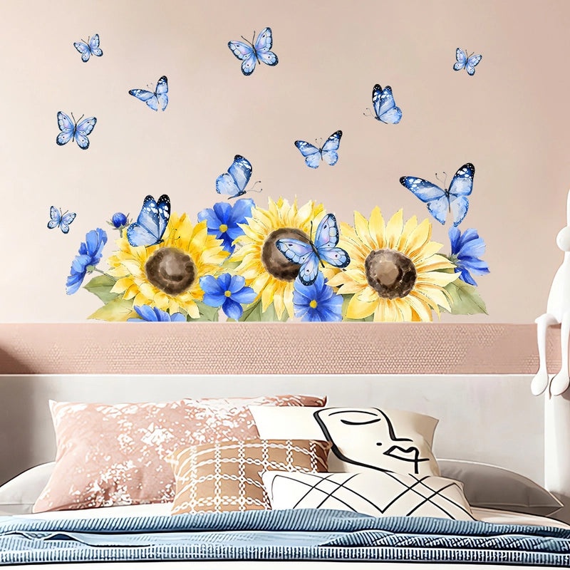 Sunflower and Butterfly PVC Wall Decal for Home Decor|Wall Stickers