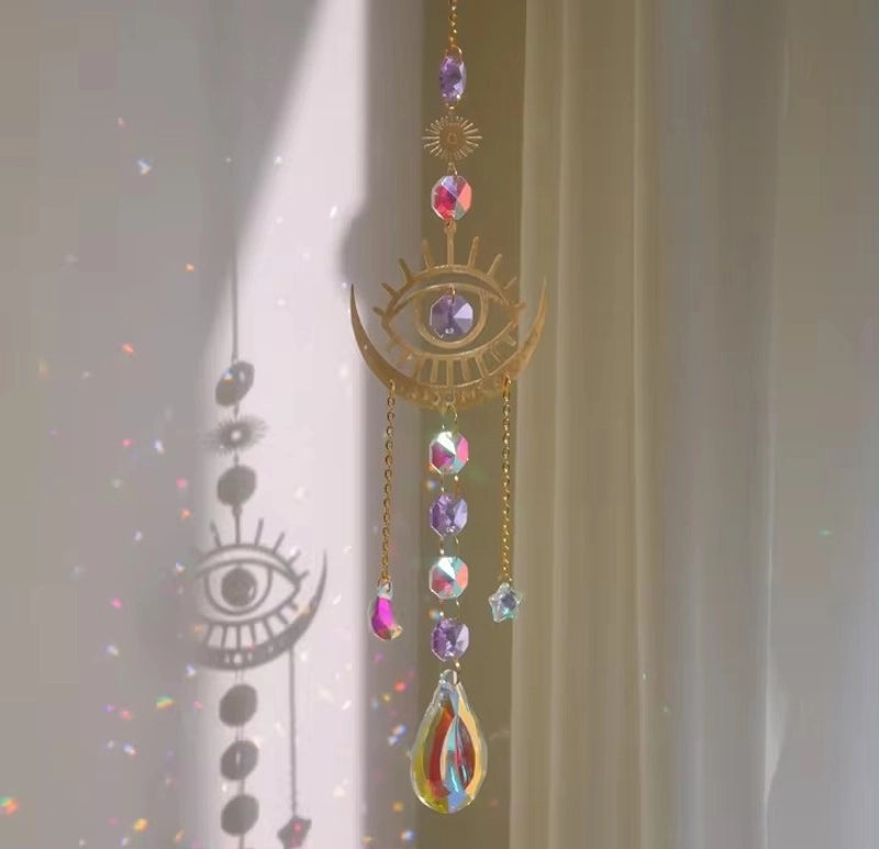 Minimalist Devil's Eye Crystal Suncatcher Wind Chime Home Decor | Wall Art & Suncatchers