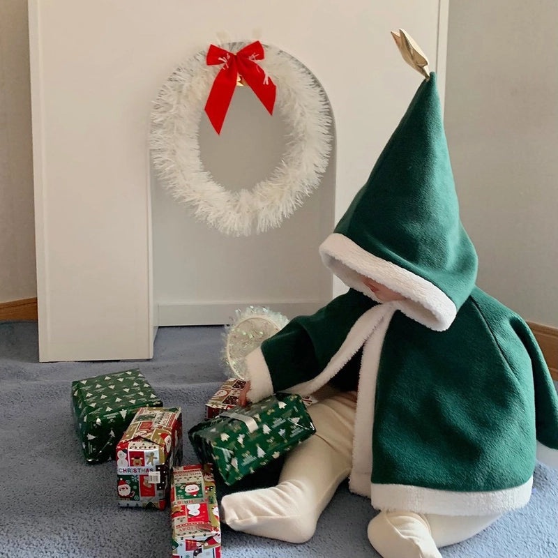 Cozy Korean Baby Christmas Cloak with Fleece Lining for Autumn Winter Outings|Baby Clothing & Accessories