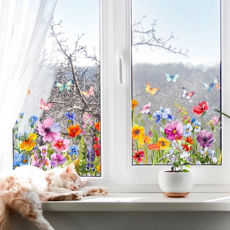 Pastoral Floral Butterfly PVC Wall Decal for Home Decor|Wall Stickers & Decals