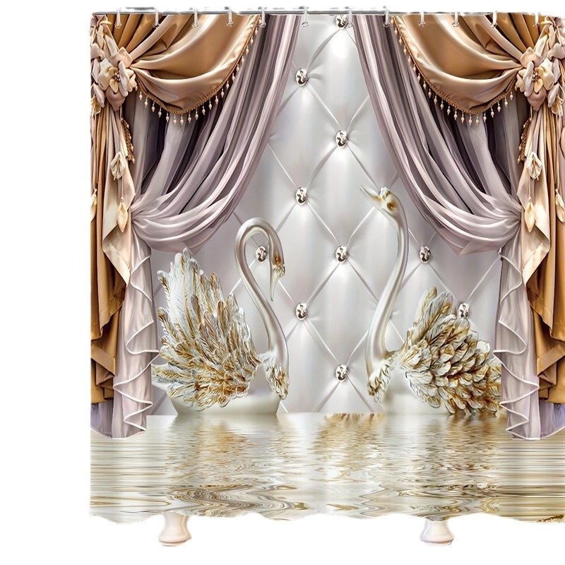 Elegant Modern Swan Polyester Shower Curtain | Bathroom Accessories