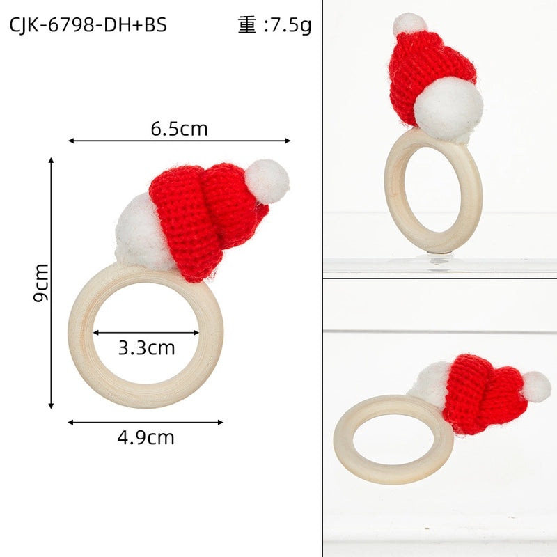 Cute Christmas Hat Wooden Yarn Napkin Ring, Casual Elegant Holiday Decor | Christmas Tableware