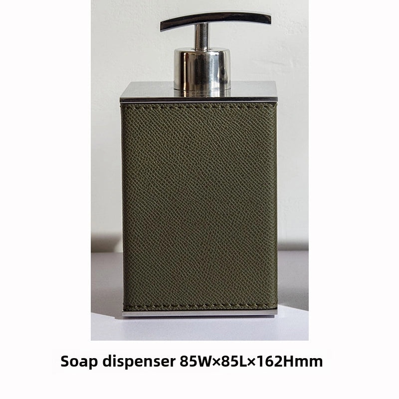 Modern European Soft Stainless Steel Leather Bathroom Set Soap Dispenser Toothbrush Holder 4-Piece Home Decor|Bathroom Accessories